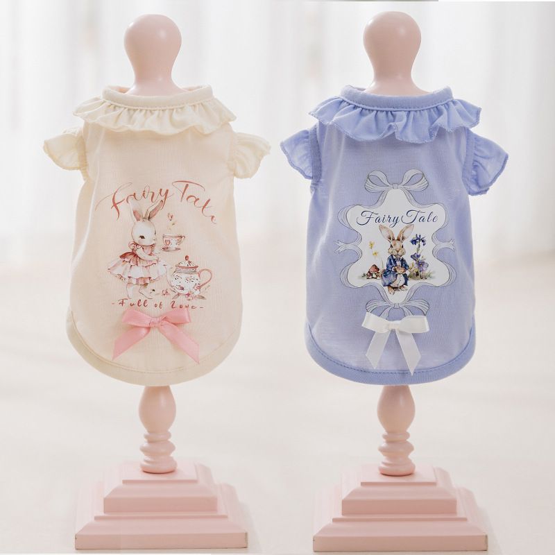 Spring And Summer Puppy Cartoon Print Lace Collar Traction Vest Small Teddy Bear Pet Dog Clothes_voghion.com