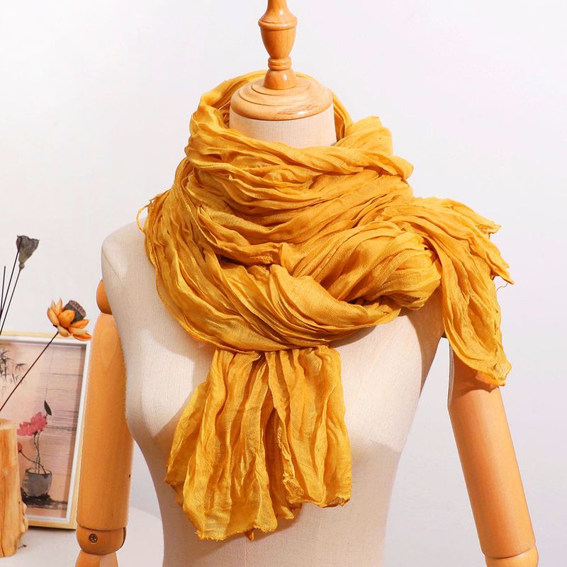 Grenzüberschreitender Außenhandel, geknitterter, gedrehter Baumwoll-Leinen-Schal, langer Schleier, künstlerisches einfarbiges Kopftuch, extra groß_voghion.com