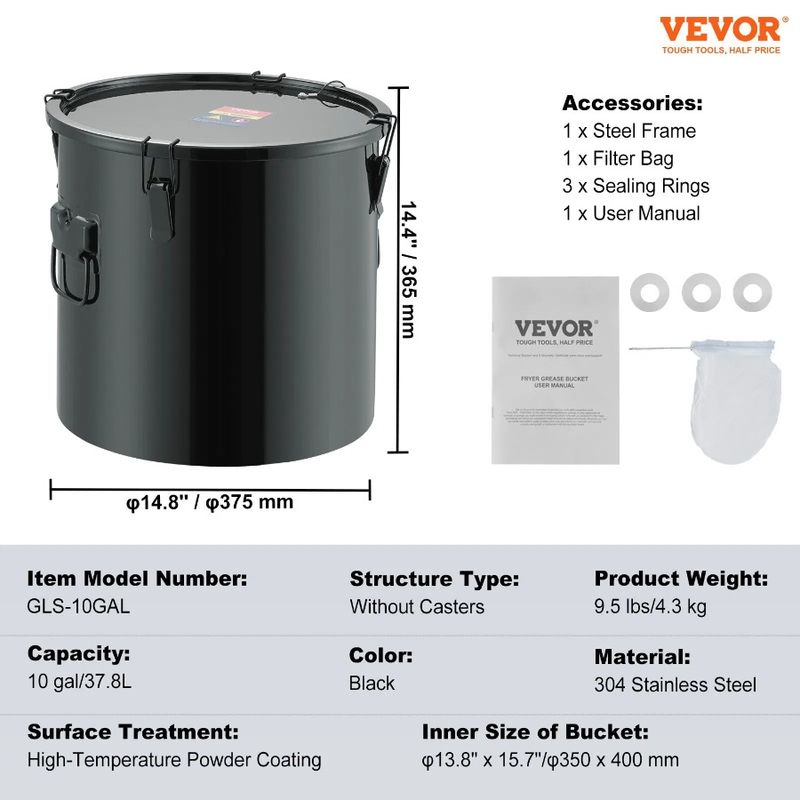 Bucket 10 Disposal Bucket Oil Steel Caddy Gal Fryer With Container Coating RustProof Transport Oil Grease Oil Stainless Fryer_voghion.com