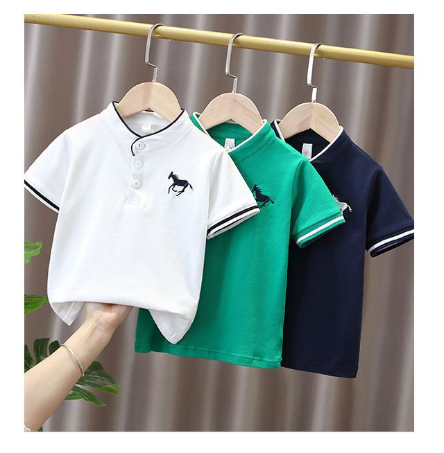 Mother&Kids Stand collar embroidered horse Polo stand collar loose knitting trend_voghion.com