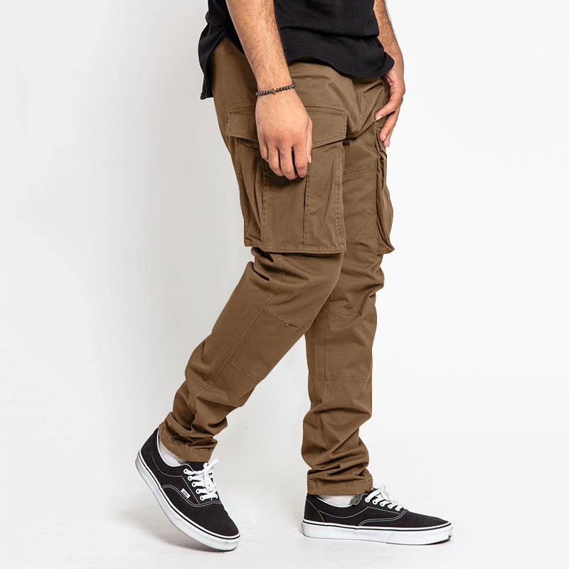 Men's cargo pants drawstring multi-pocket straight pants_voghion.com
