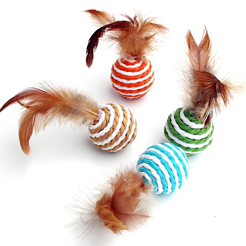 Giocattolo per gatti Palla di piuma Palla di sisal Giocattolo per gatti Pallina di fruscio per gatti Gatto Self Hi Toy Corda Palla di carta_voghion.com