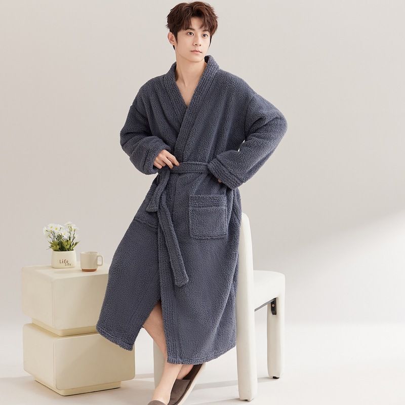 Camicia da notte estesa ispessita da donna, accappatoio termico in flanella, pigiama da uomo in pile corallo_voghion.com