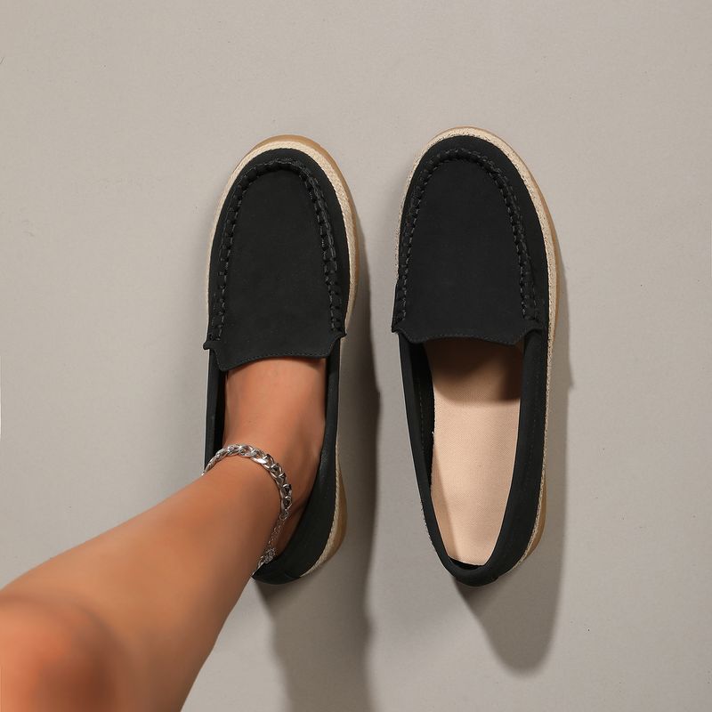 Női cipők lapos talpú cipők nőknek, négy évszakos cipők, fekete kötéltalpú, kerek orrú, ingázó cipők, személyiséghez illő, hétköznapi cipők, sportcipők, bebújósak_voghion.com