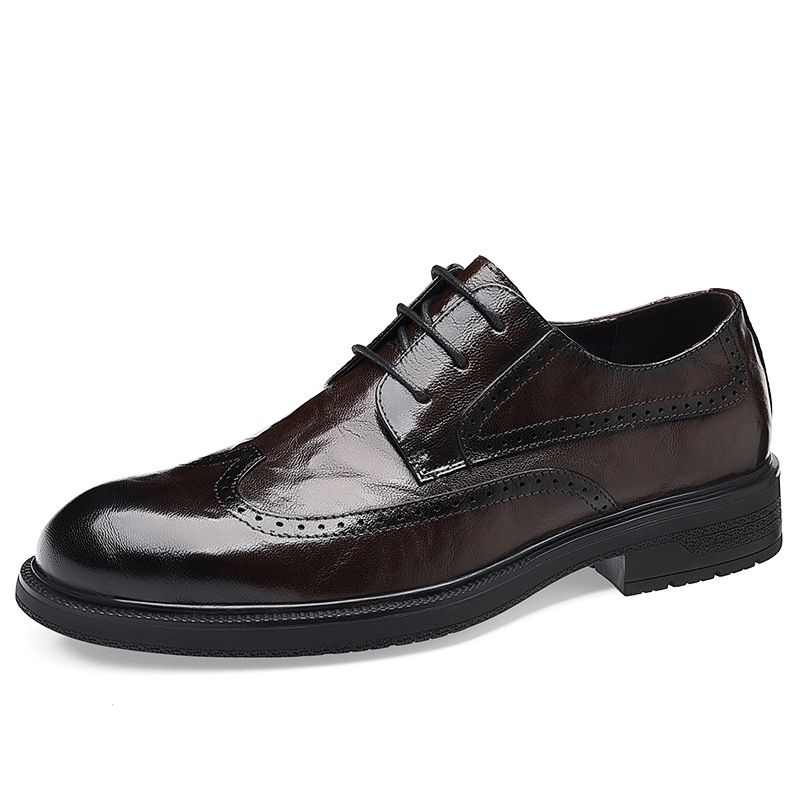 Euro Step Yeni İngiliz Tarzı Üst Katman Koyun Derisi İş Gündelik Hafif Moda Çok Yönlü Brogue Oymalı Erkek Deri Ayakkabılar_voghion.com