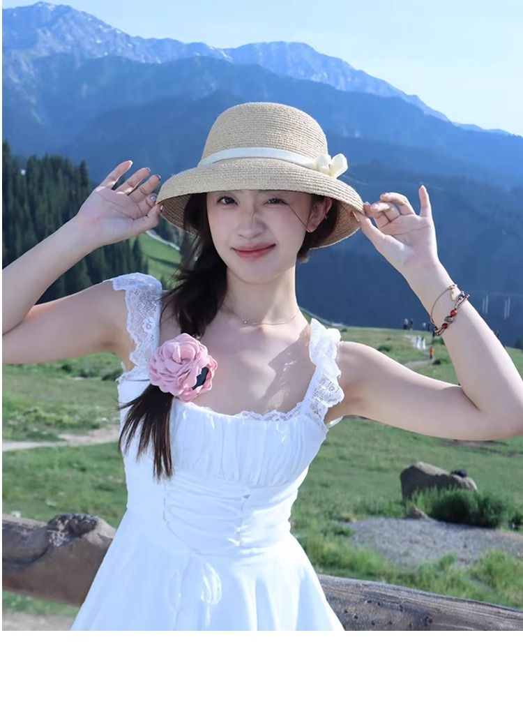 Rattan Branch Tree Style Hepburn Style Summer French Beach Vacation Fisherman Sunshade Sunscreen Straw Hat_voghion.com