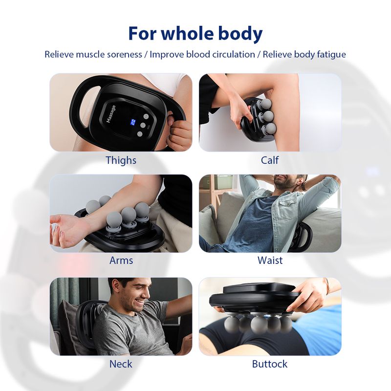 Pistolet de massage pour fascias à six têtes, vibration haute fréquence profonde, 14 mm, sans fil, pour la taille et le dos, relaxation du corps, massage des épaules et des mollets_voghion.com