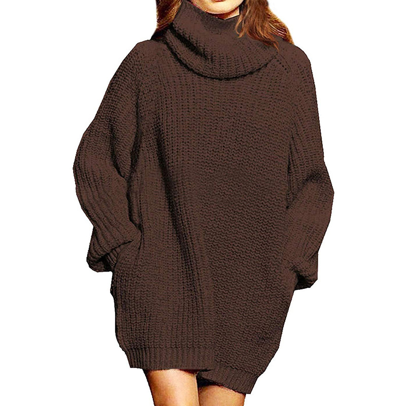 Women's autumn and winter fashion long sleeve turtle neck ladies long knit dress women's dress_voghion.com
