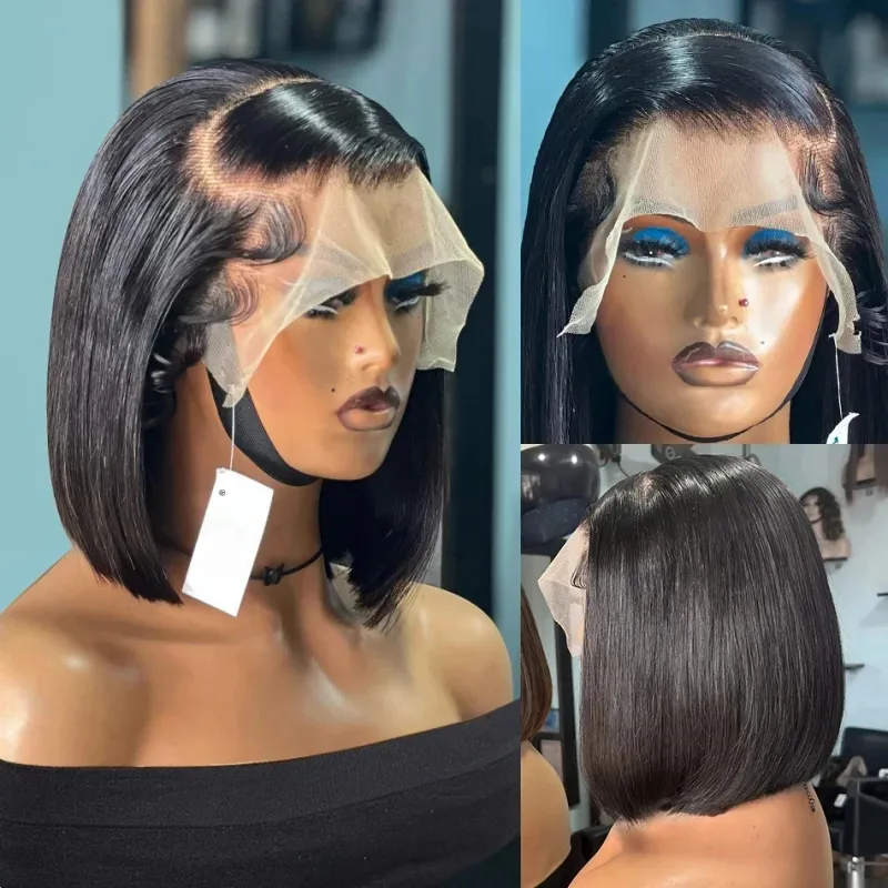 Parrucca in pizzo HD 4x4 Parrucche corte lisce Bob Parrucche frontali in pizzo per capelli umani 13x4 Parrucche frontali in capelli per bambini pre-pizzicati brasiliani_voghion.com