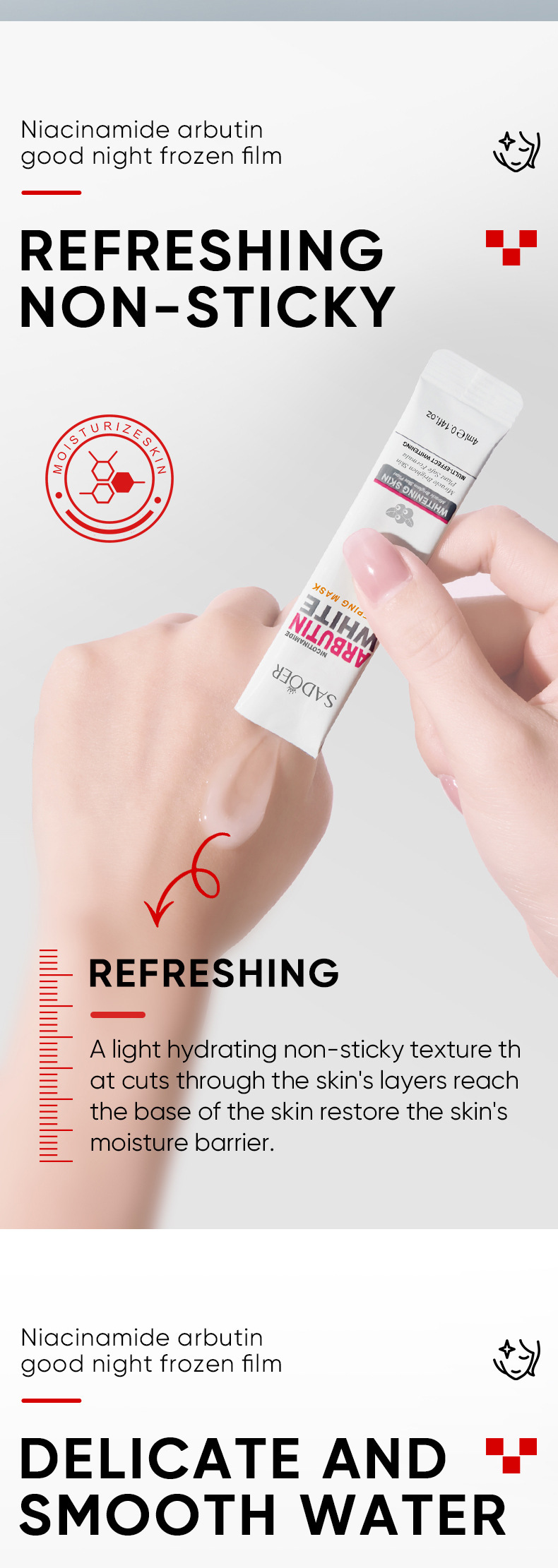 SADOER Niacinamide Arbutin Good Night Frozen Film Naked Proefpakket 1 4 ml Verstevigend Verhelderend Hydraterend Leave-in_voghion.com