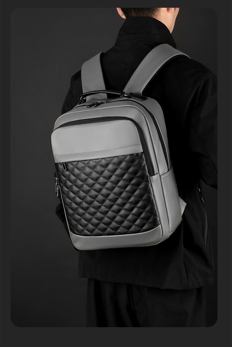 Zaino da lavoro in pelle PU Zaino da uomo impermeabile Zaino per computer semplice multifunzionale alla moda_voghion.com