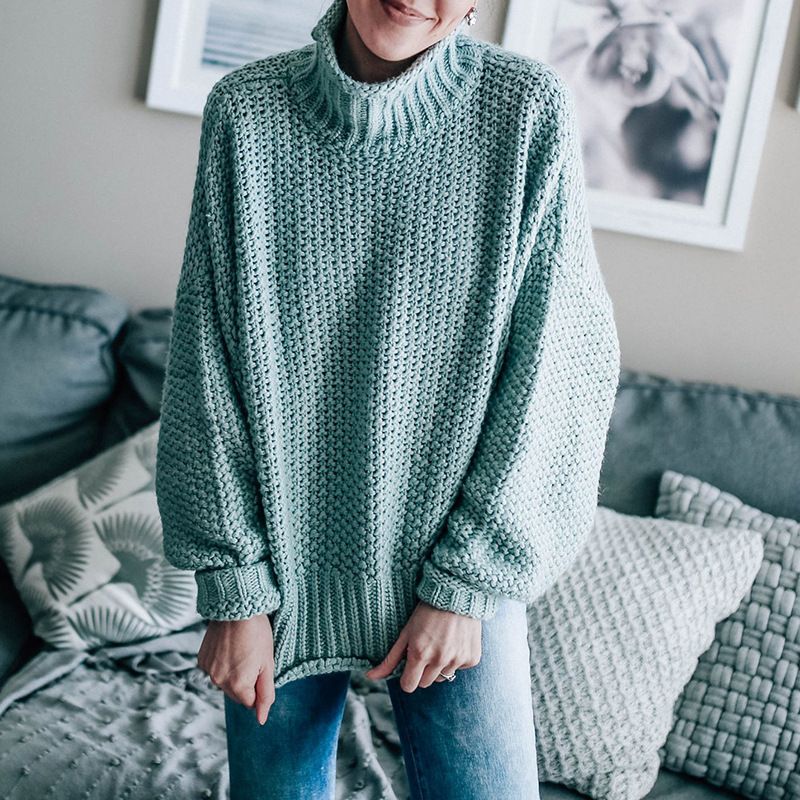 Pullover für Damen, Herbst und Winter, neuer lockerer Rollkragenpullover, großer Pullover für Damen_voghion.com