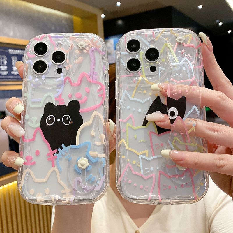 Custodia porta telefono a forma di gatto per iPhone 16, 15, 14, 13, 12, 11 Pro X, Xs Max, XR, 16E, 7, 8 Plus, custodia trasparente in morbido TPU con cinturino da polso._voghion.com
