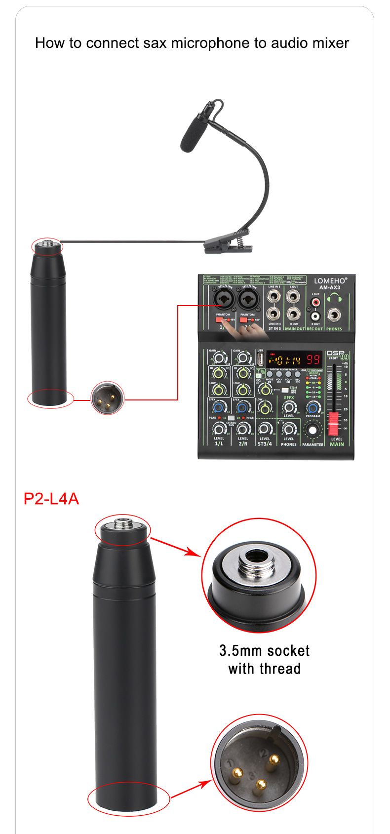 Miniaturowy saksofon 3-stykowy 4-stykowy XLR 3,5 mm wtyk mikrofon do instrumentów muzycznych dookólny mikrofon do saksofonu pudełko plastikowe IM-20_voghion.com