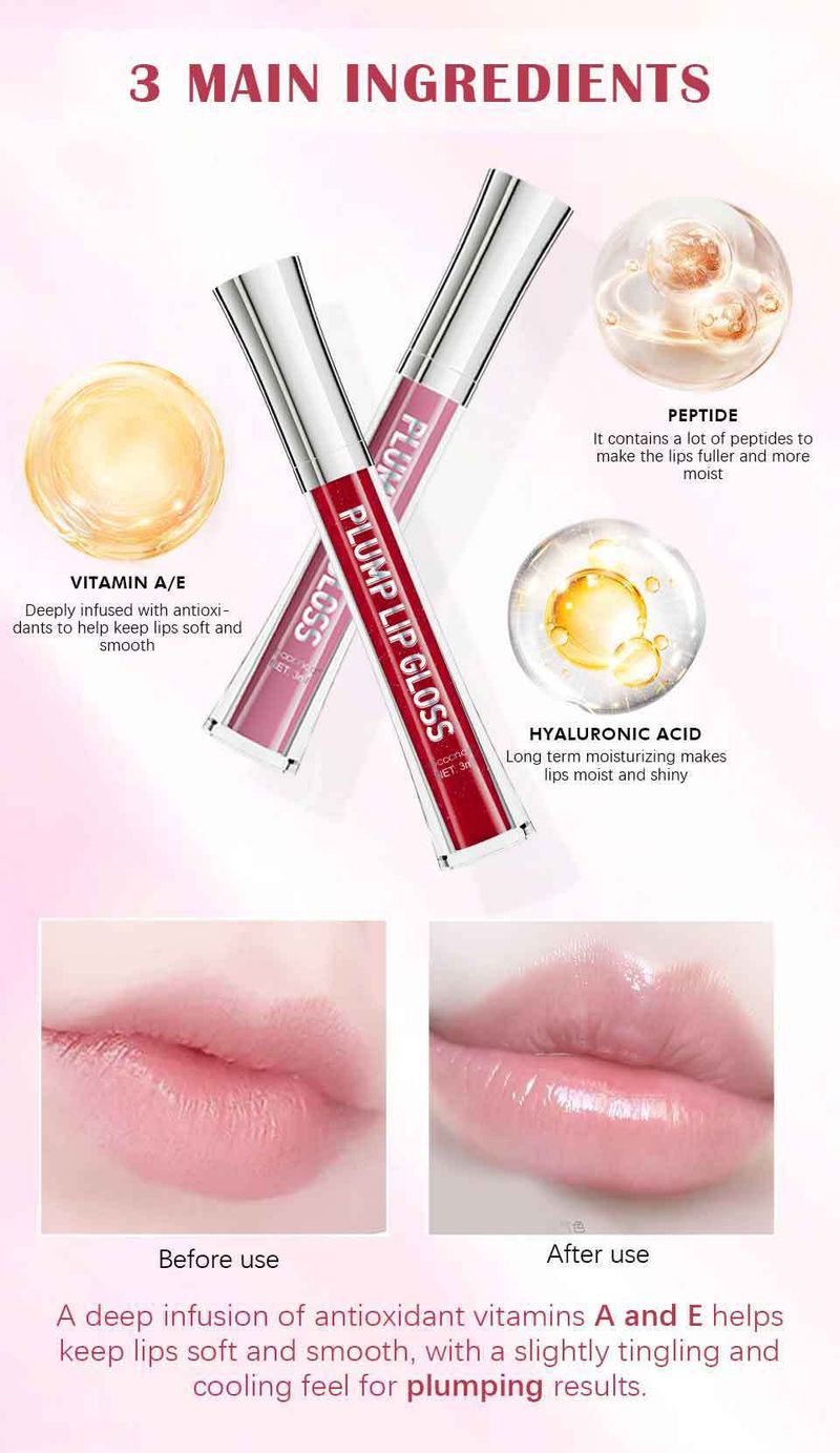 Lip Plumper hidratáló ajakfény Extrém teltebb dúsító ajakfény Színezett ajakfény Csillámos ajkak Smink 6 színben_voghion.com
