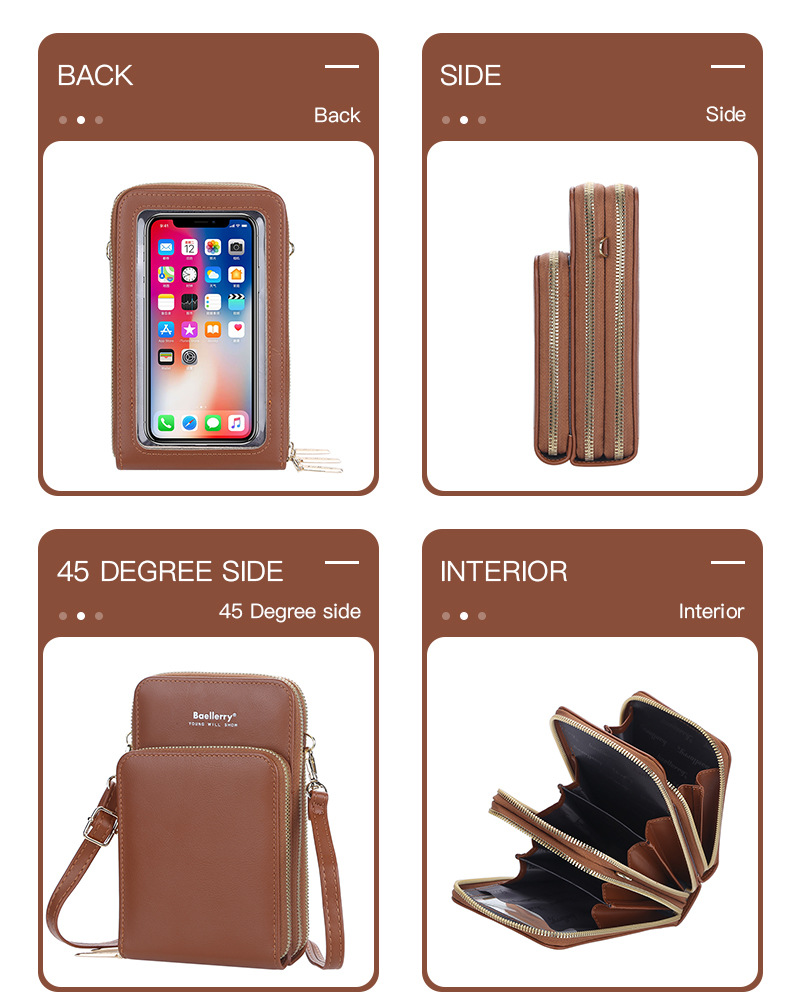 BAELLERRY Borsa a tracolla singola da donna Touch Screen Tre strati Borsa per cellulare Portafoglio con pochette con fibbia_voghion.com