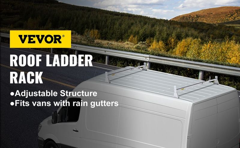 VEVOR Van Roof Ladder Rack, 2 Bars, 331 LBS Capacity, 52"-63.8" Adjustable Steel Roof Rack Cross Bar With Ladder Stoppers, Fit With Rain Gutters, For Kayak Canoe Lumber Pipe Cargo,, White_voghion.com