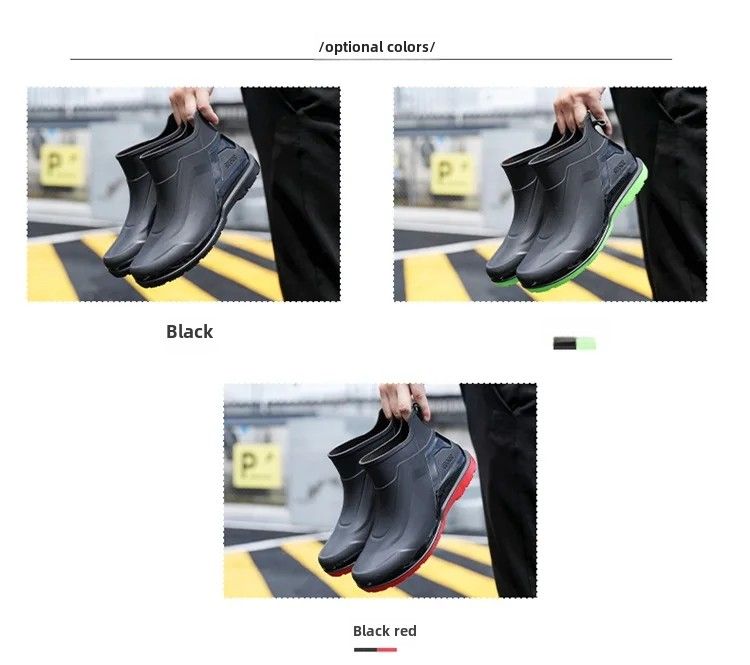Cizme de ploaie pentru bărbați la modă, scurte, antiderapante, cu butuc mediu, croite, din fleece, pantofi de bucătărie pentru exterior_voghion.com