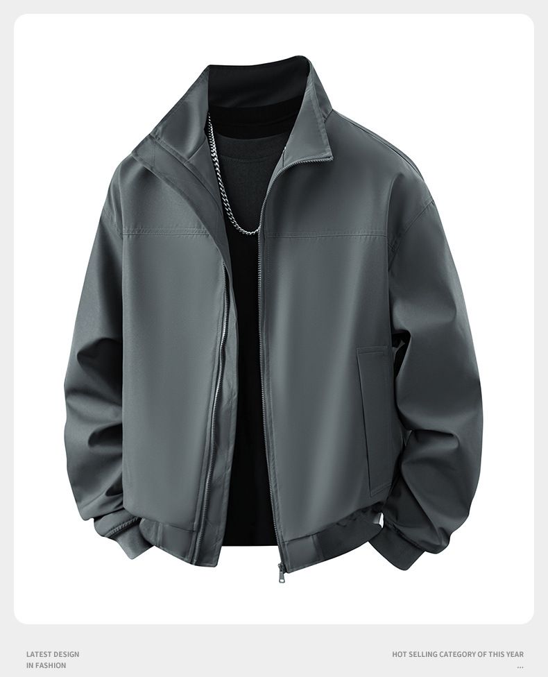 Herren Freizeitjacke Slim Fit Stehkragen Leichter Reißverschluss Frühling Herbst Oberbekleidung Modetrends_voghion.com