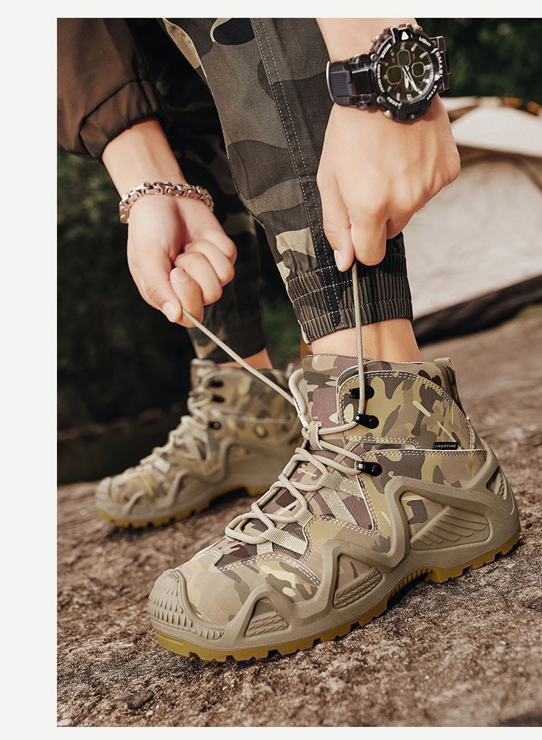 Autumn new high-top mountaineering wear-resistant anti-slip increase camouflage outdoor Training tactics_voghion.com