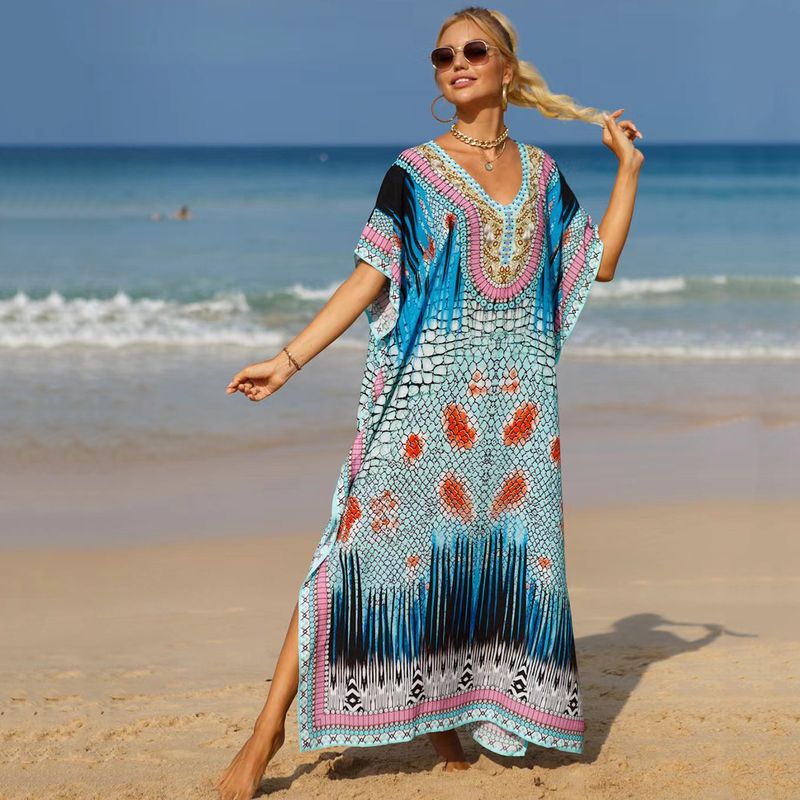 Bohemian Beach Cover-Up Kleid – Leichte und atmungsaktive Tunika aus 99 % Baumwolle für Damen, übergroßes, fließendes Sommerkleid, perfekt für den Pool_voghion.com