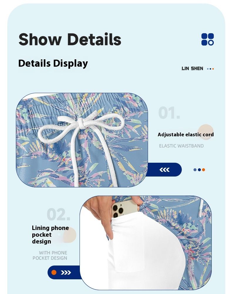 Floral Shorts With Multi-element Printed Pattern, Summer Loose Men's Quick Drying Beach Pants_voghion.com