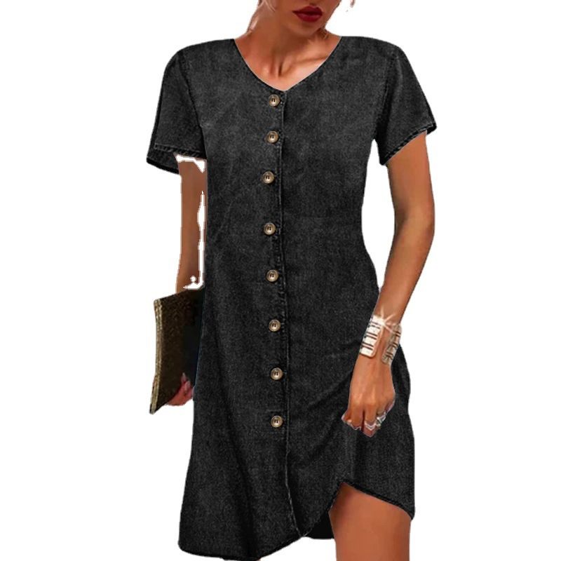 2024 Denim For Women Summer Loose Fit Shirt Dress Vintage Style_voghion.com