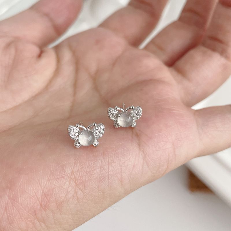 Tiqi Light Luxury Exquisite White Jade Marrow Butterfly Earrings S Pure Silver Temperament High-end Versatile Ear_voghion.com