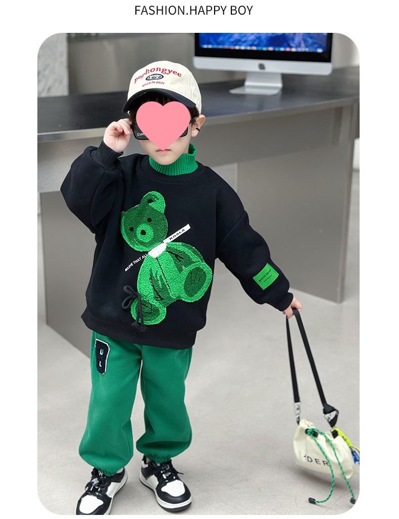 Bērnu apģērbs zēniem multfilmas sporta krekls ar apkakli sporta bikses divdaļīgs uzvalks rudens un ziemas jauns korejiešu stila jauks mazu bērnu uzvalku tendence_voghion.com