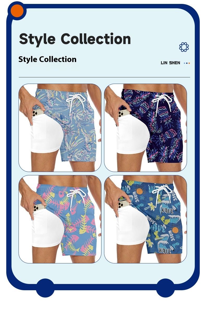 Floral Shorts With Multi-element Printed Pattern, Summer Loose Men's Quick Drying Beach Pants_voghion.com