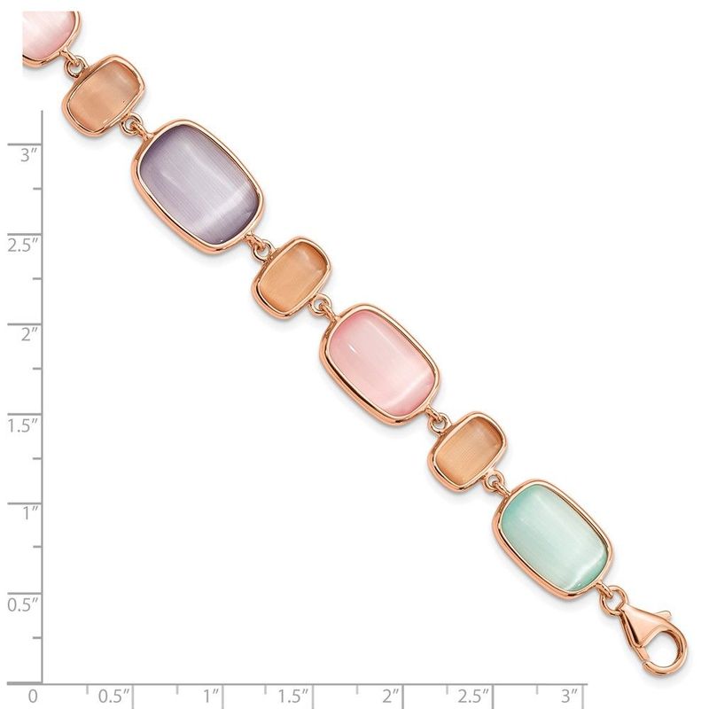 Sterling Silver Rose-tone And Created Cats Eye W/ 1in Ext. Bracelet_voghion.com