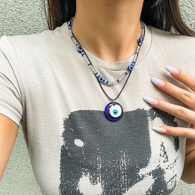 2025 New Arrivals Boho Acrylic Seed Bead Clavicle Choker Simple Leather Wax Cord Chain Big Turkish Lucky Blue Eye Pendant Necklace Summer_voghion.com