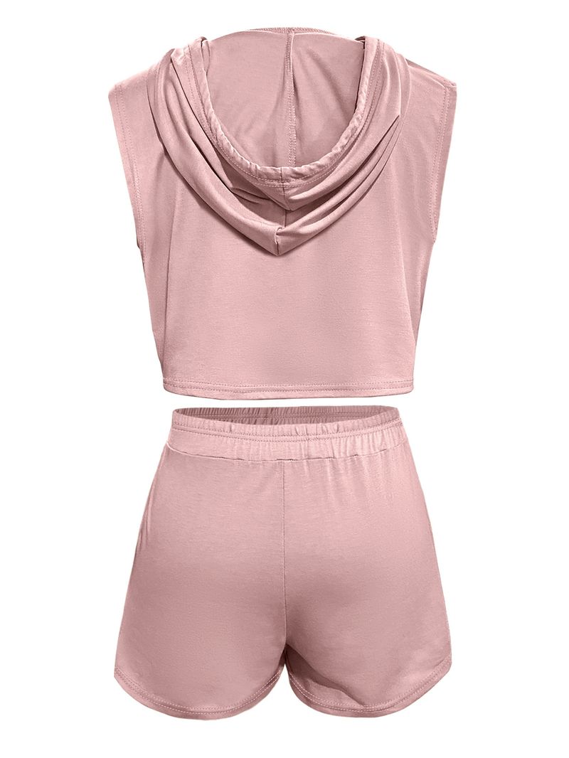 Completo da donna in 2 pezzi, con gilet, pantaloncini, senza maniche, con cuciture e lacci, tasca casual_voghion.com