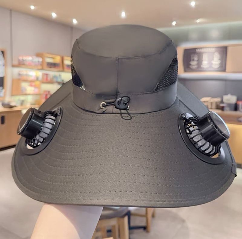Solar Charging Bucket Hat For Men - Wide Brim Sun Hat With USB Fan (UPF50+ Adjustable Headband Quick-Dry For Hiking/Camping/Fishing)_voghion.com