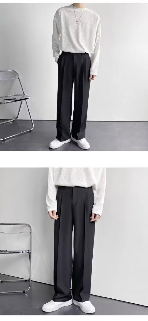 Herren-Anzughose im Stil der weißen Anzughose, Herren-High-End-Loose Straight Leg Mopping-Hose, lässige, vielseitige Anzughose, Anzughose, trendig_voghion.com