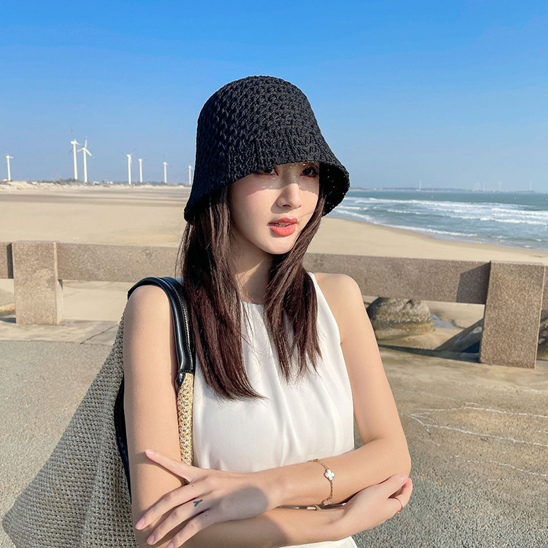 New Arrivals Solid Color Braid Bucket Hat For Women Summer Hollow Out Breathable Beach Hats Knit Dome Fisherman Caps Lady Sunshade_voghion.com