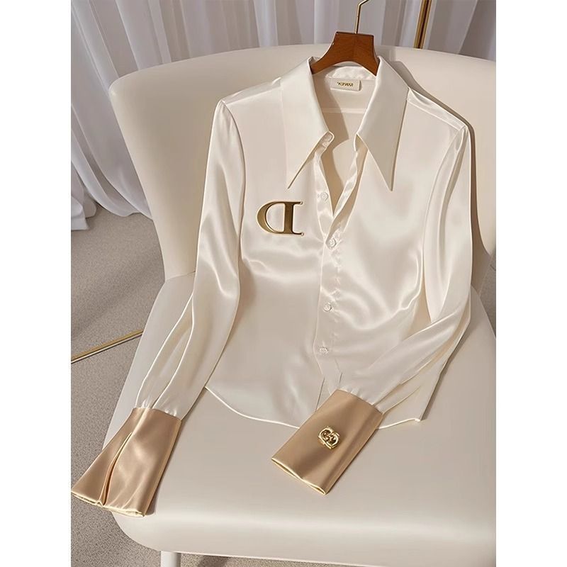 Effortless Office-to-Outing Set – Structured Champagne Blouse + Fluid Wide-Leg Trousers (S-3XL) – Minimalist Power Dressing_voghion.com