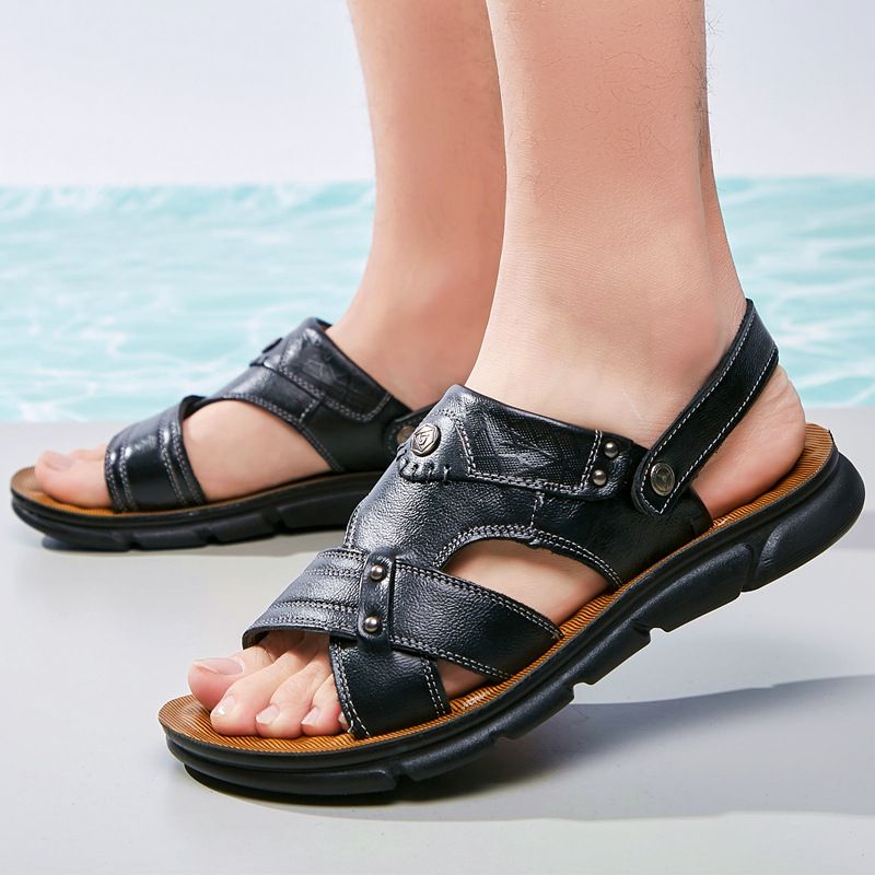 2025 neue Hausschuhe Dual-use-Strand Sandalen herren Leder Outdoor Wandern Weiche Sohle_voghion.com