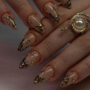 Nails Art & Tools Frosted Golden Autumn Orange Style Long Water Pipe Nail Hot Girl Style Diamond Flower Wear Nail Wholesale Nails_voghion.com