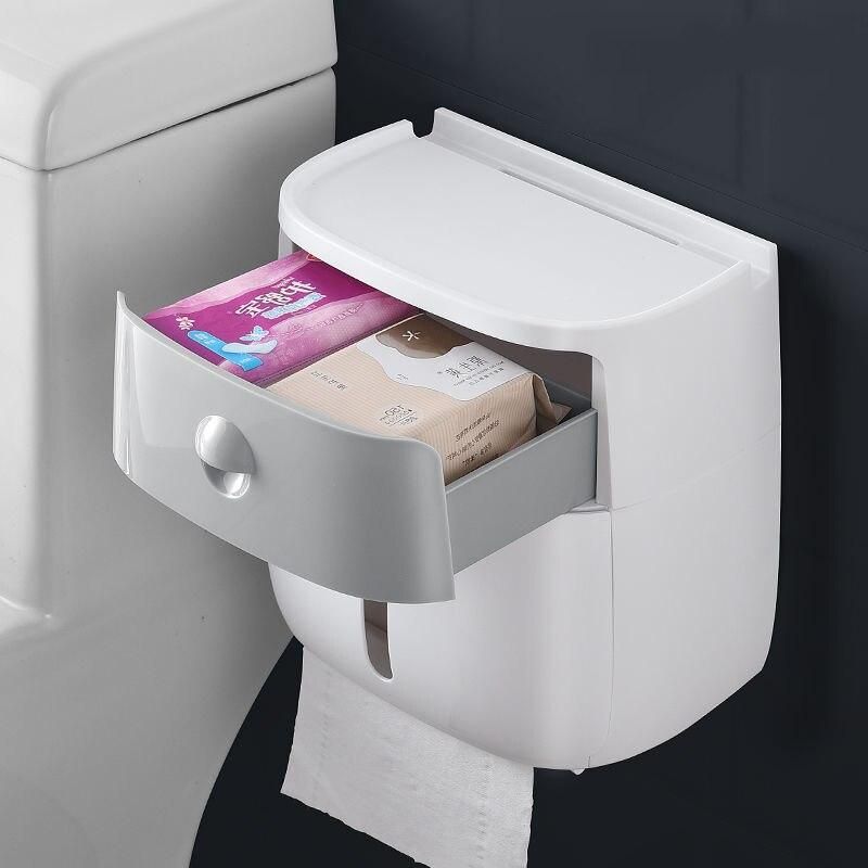 Portarrollos de papel higiénico de pared, resistente al agua, organizador de doble capa con cajón_voghion.com