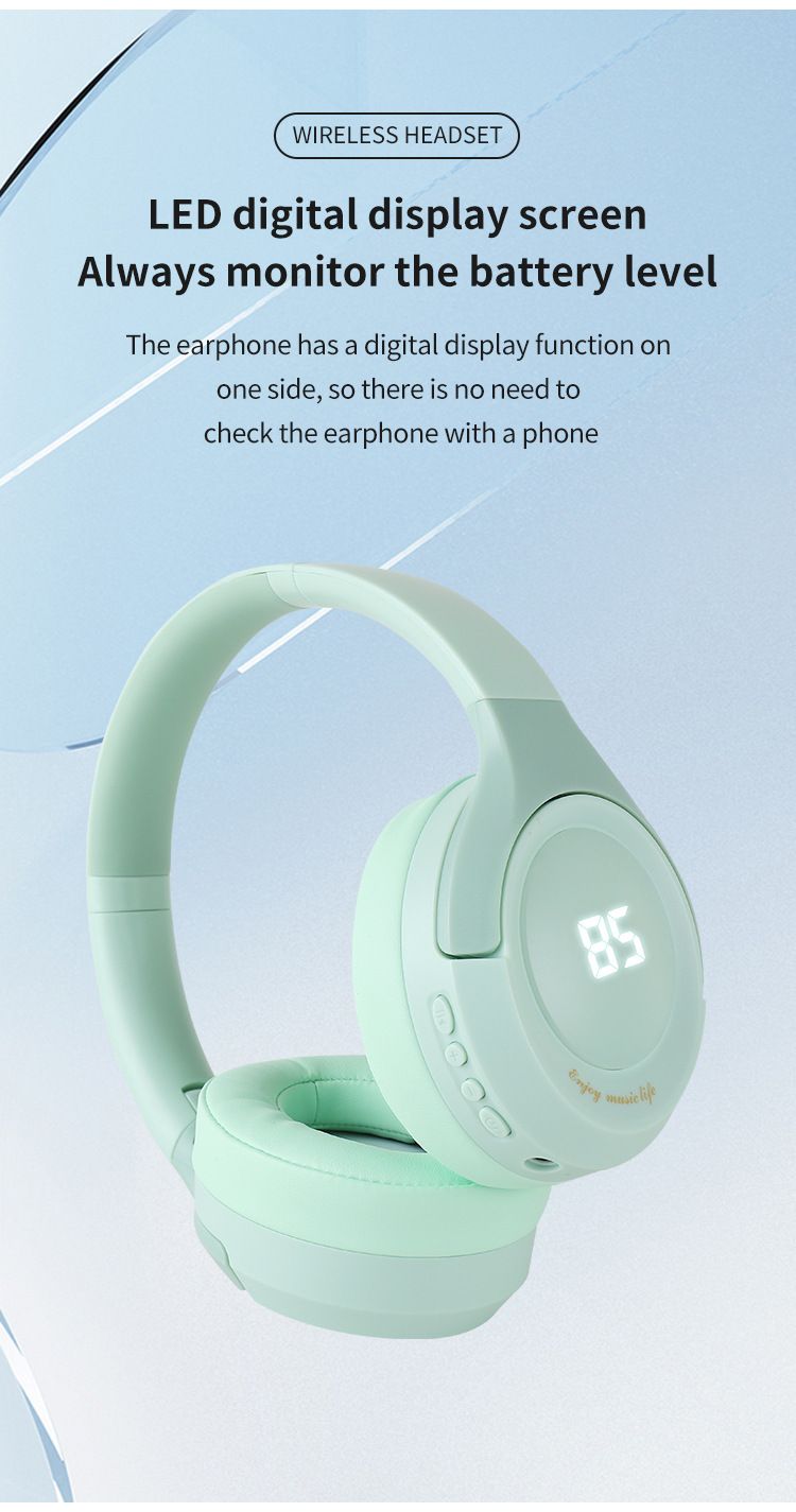 Słuchawki Bluetooth, bezprzewodowe, montowane na głowie, wyświetlacz głośności i poziomu naładowania baterii, składane gniazdo karty, bardzo długi czas czuwania,_voghion.com