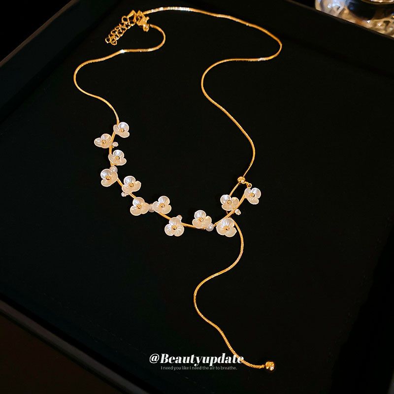 Echt vergoldete Blume eingelegte Diamantperlenkette High-End einfache Schlüsselbeinkette Nischenmode Exquisite Neu_voghion.com