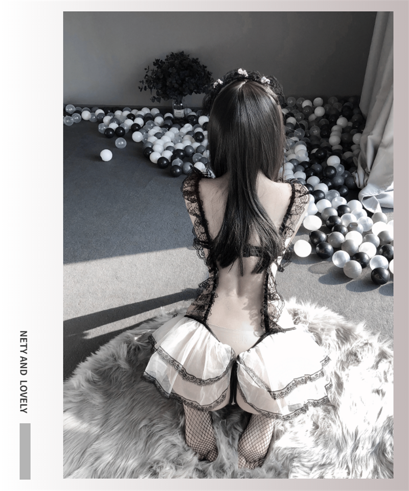 Abito erotico da donna in pizzo Babydoll Costumi sexy Cameriera giapponese Cosplay Prospettiva Lingerie Intimo Servo Classico_voghion.com