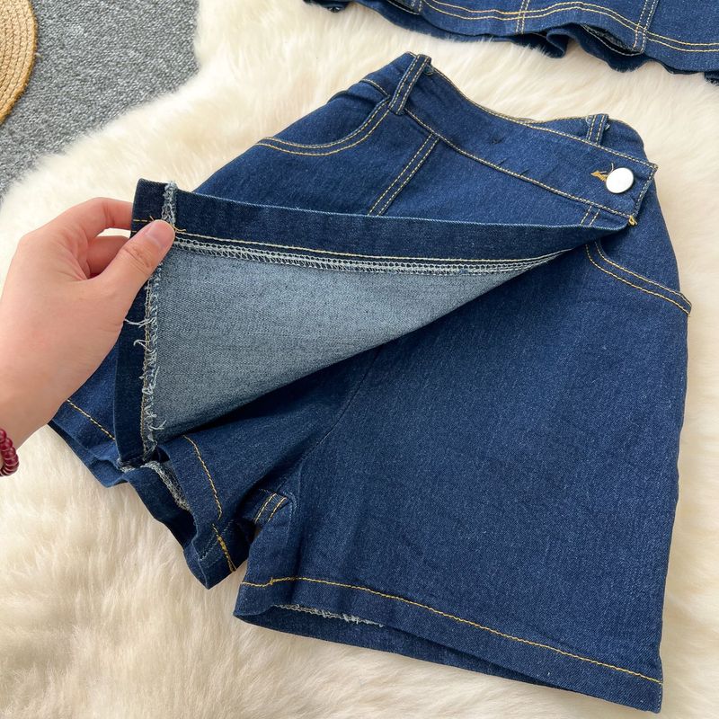 Age Reducing Suit For Women In Summer Korean Style Design Polo Collar Short Sleeved Denim Two Piece Set_voghion.com