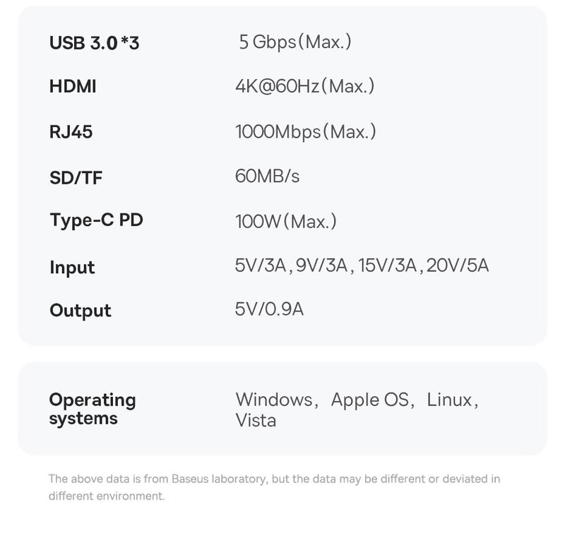 Adattatore Baseus 4K 60Hz da tipo C a porta Ethernet PD 100W per MacBook Pro Hub USB 3.0 Accessori per laptop e tablet_voghion.com