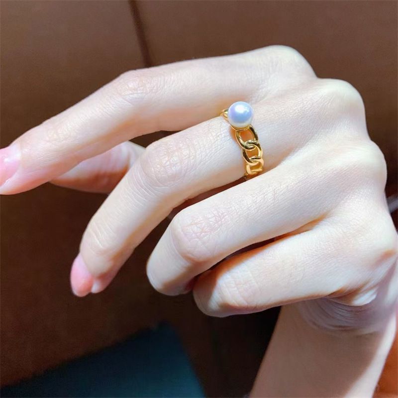 DIY Pearl Accessories Copper Thick Gold-Plated Personality Cuban Chain Open Ring Semi-Finished 8-10mm_voghion.com