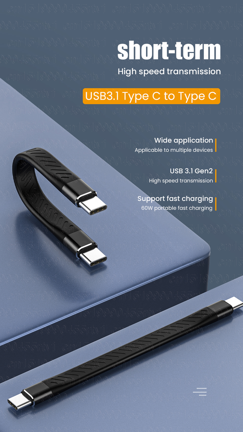 3A PD 60W USB Type C naar USB C 3.1 Gen2 10Gbps datakabel USB C QC3.0 Snel opladen Video SSD Korte USB-kerndraad_voghion.com