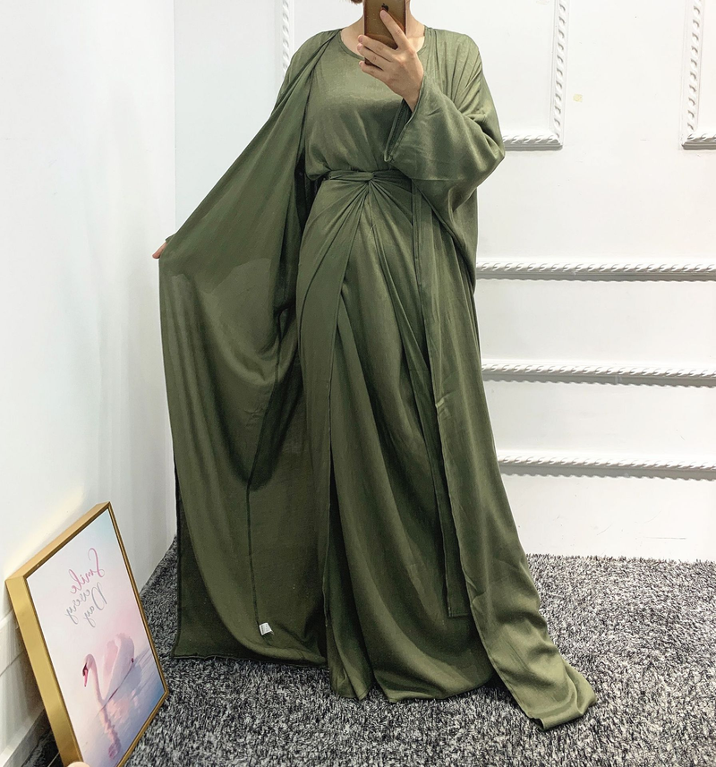Women's clothing Muslim women's burqa Turkish cardigan robe solid color three-piece set muslim abaya_voghion.com