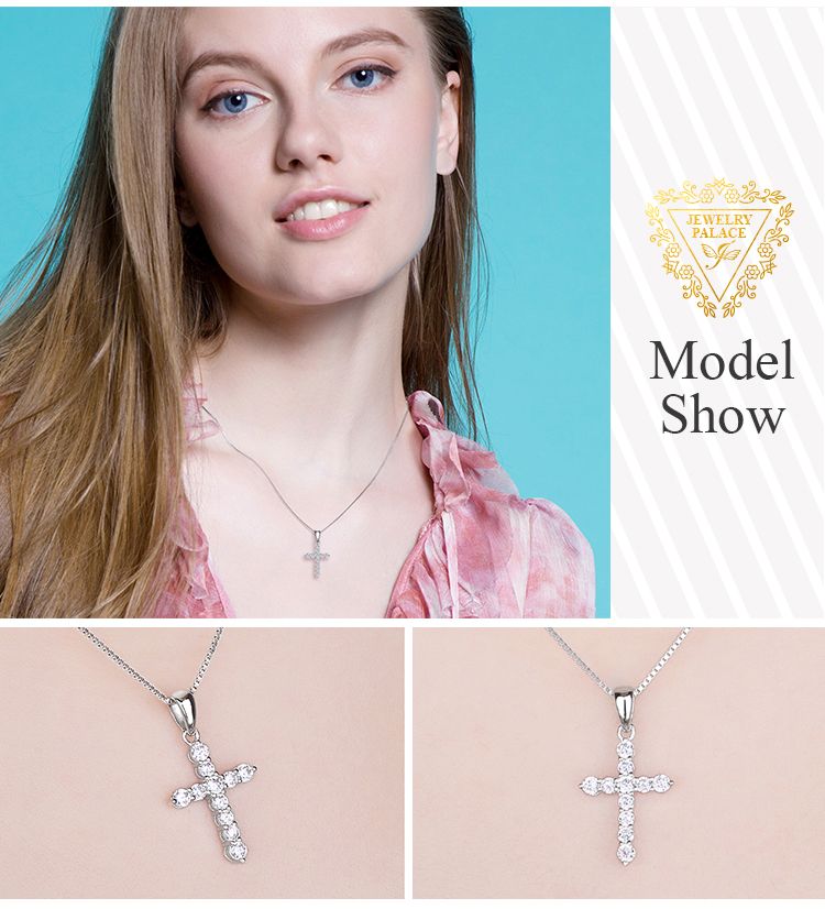 Vendite calde JewelryPalace Cross Sideway Sterling Sier Cubic Zirconia Collana con ciondolo per donna Placcato oro rosa giallo Nessuna catena_voghion.com