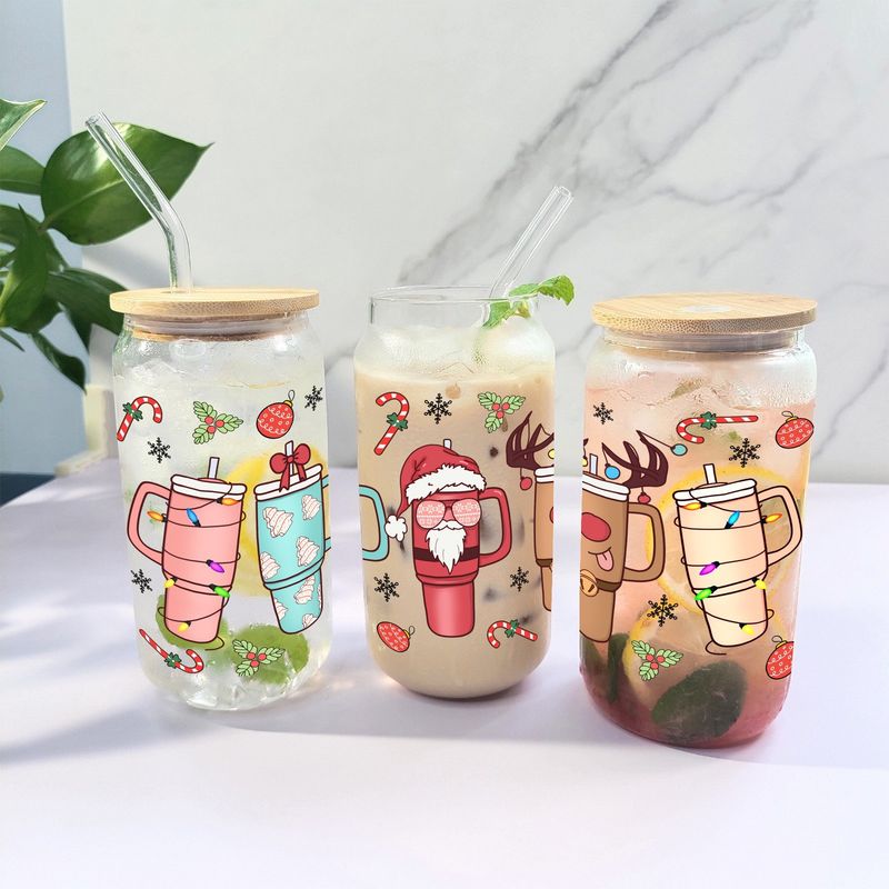 Nowoczesny, minimalistyczny zestaw szklanych kubków – kubek borokrzemianowy o pojemności 16 uncji z bambusową pokrywką i szklaną słomką – ekologiczny i szczelny do biura, domu i na prezent_voghion.com